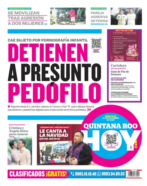 Portada de Quintana Roo Hoy (contraportada)