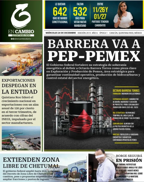Portada de En Cambio - Quintana Roo (portada) del miércoles, 24 de diciembre de 2025