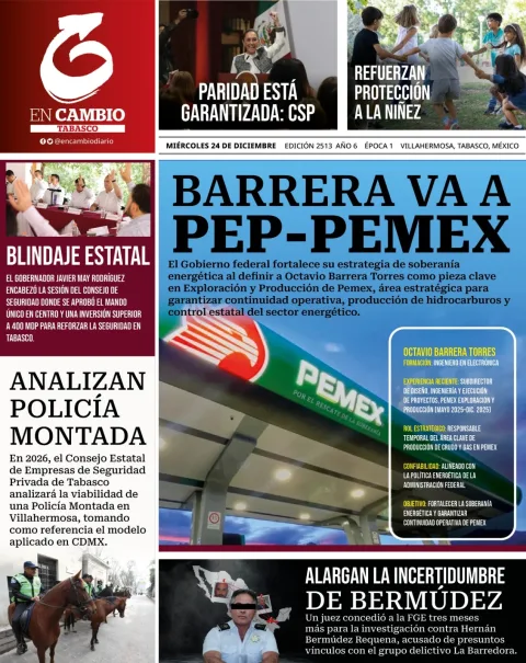 Portada de En Cambio - Tabasco (portada) del miércoles, 24 de diciembre de 2025