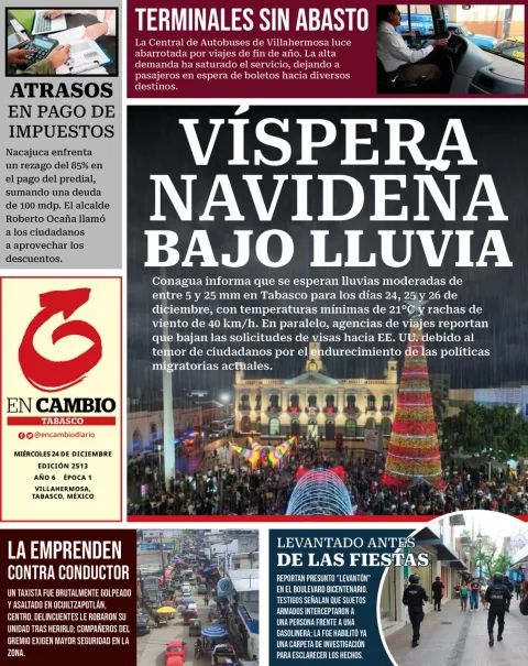 Portada de En Cambio - Tabasco (contraportada) del miércoles, 24 de diciembre de 2025