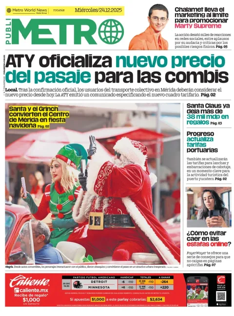 Portada de Publimetro Merida del miércoles, 24 de diciembre de 2025