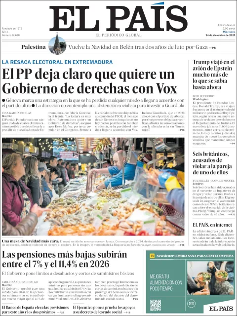 Portada de El Pais del miércoles, 24 de diciembre de 2025