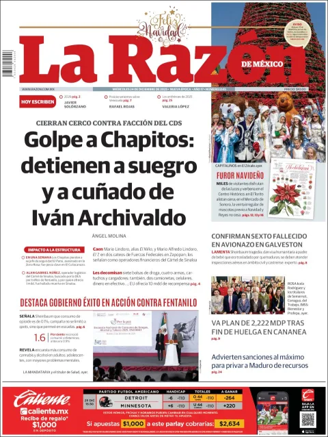 Portada de La Razon del miércoles, 24 de diciembre de 2025