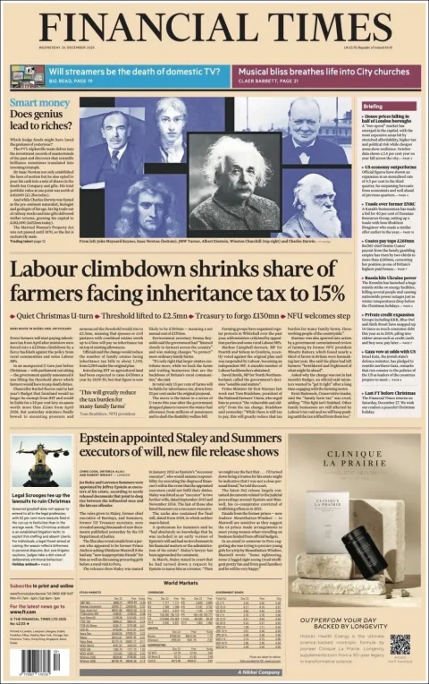 Portada de Financial Times del miércoles, 24 de diciembre de 2025