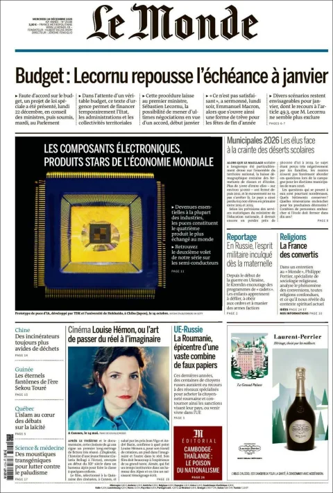 Portada de Le Monde del miércoles, 24 de diciembre de 2025