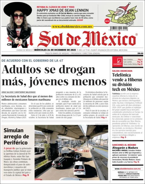 Portada de El Sol de Mexico del miércoles, 24 de diciembre de 2025