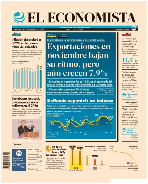 Portada de El Economista del miércoles, 24 de diciembre de 2025