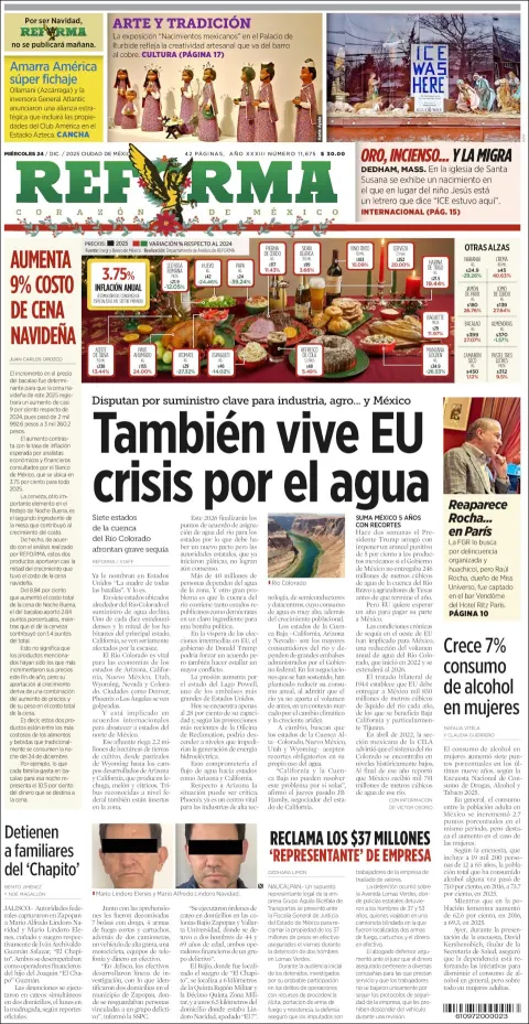 Portada de Reforma del miércoles, 24 de diciembre de 2025