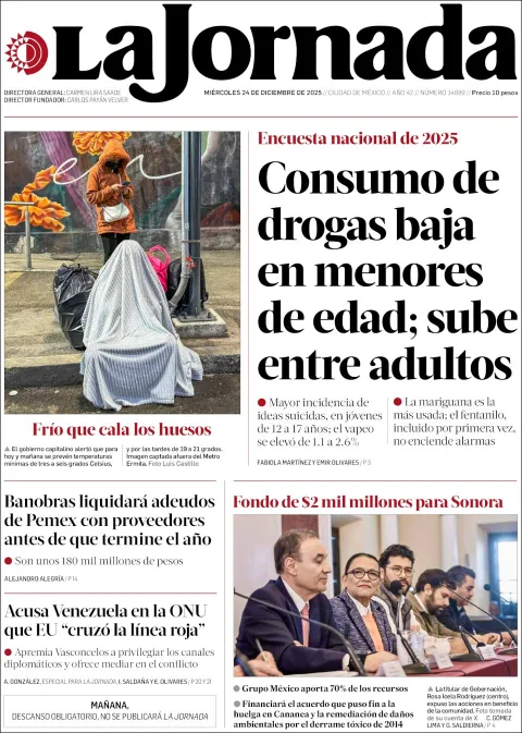 Portada de La Jornada del miércoles, 24 de diciembre de 2025