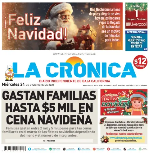Portada de La Cronica del miércoles, 24 de diciembre de 2025