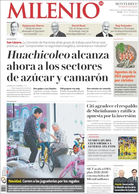 Portada de Milenio del miércoles, 24 de diciembre de 2025