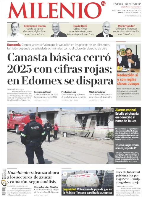 Portada de Milenio Edo de Mexico del miércoles, 24 de diciembre de 2025