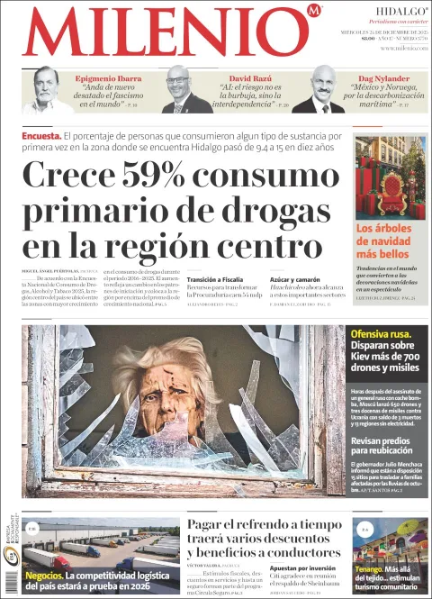Portada de Milenio Hidalgo del miércoles, 24 de diciembre de 2025