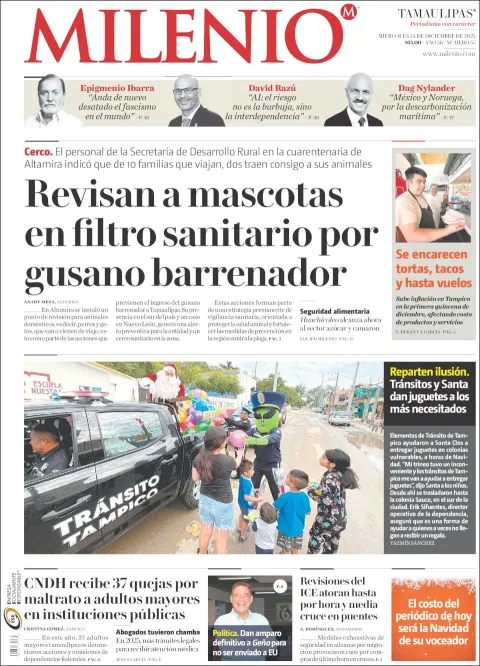 Portada de Milenio Tamaulipas del miércoles, 24 de diciembre de 2025