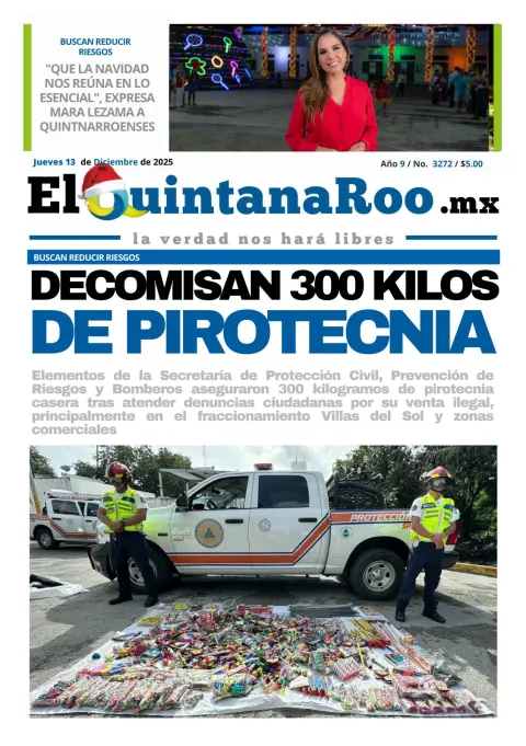 Portada de El Quintana Roo (portada) del sábado, 13 de diciembre de 2025
