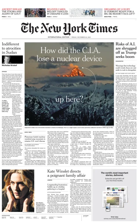 Portada de The New York Times (international) del viernes, 26 de diciembre de 2025
