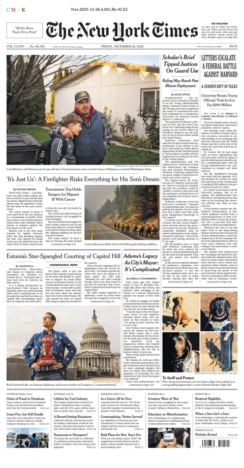 Portada de The New York Times (national) del viernes, 26 de diciembre de 2025