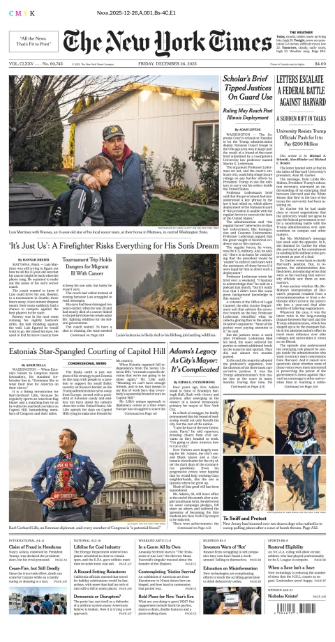 Portada de The New York Times (new York) del viernes, 26 de diciembre de 2025