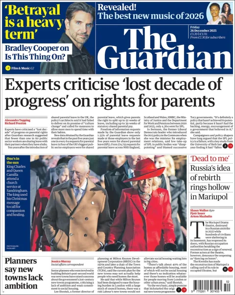 Portada de The Guardian (reino Unido) del viernes, 26 de diciembre de 2025