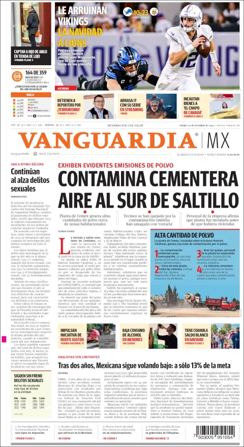 Portada de Vanguardia del viernes, 26 de diciembre de 2025