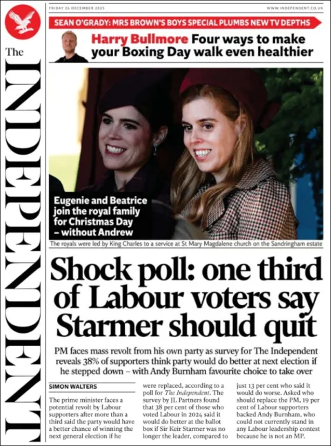Portada de The Independent del viernes, 26 de diciembre de 2025