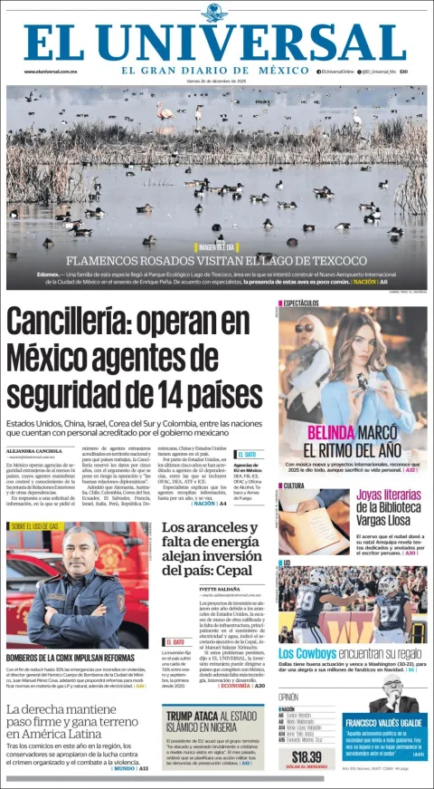 Portada de El Universal del viernes, 26 de diciembre de 2025