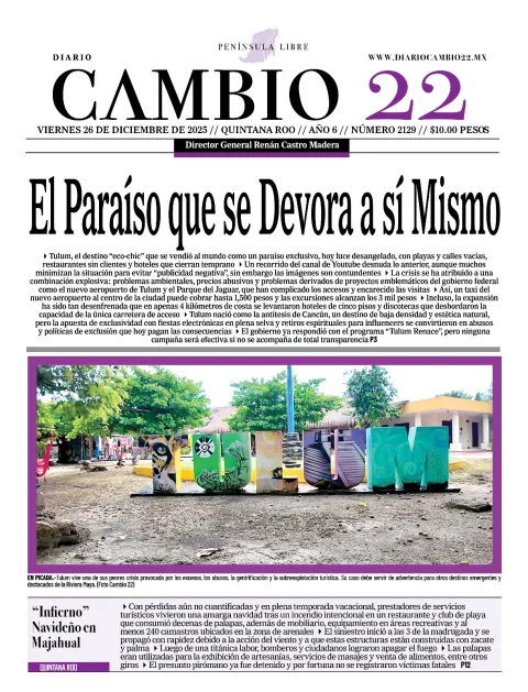 Portada de Diario Cambio 22 (portada) del viernes, 26 de diciembre de 2025