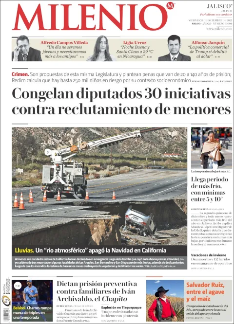 Portada de Milenio Jalisco del viernes, 26 de diciembre de 2025