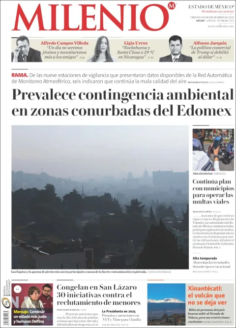 Portada de Milenio Edo de Mexico del viernes, 26 de diciembre de 2025