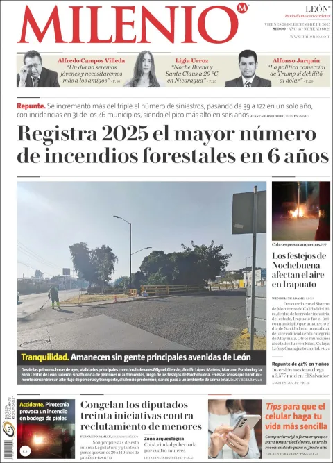 Portada de Milenio Leon del viernes, 26 de diciembre de 2025