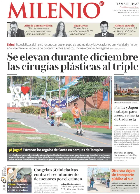 Portada de Milenio Tamaulipas del viernes, 26 de diciembre de 2025