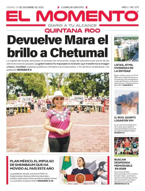 Portada de El Momento Quintana Roo del viernes, 26 de diciembre de 2025