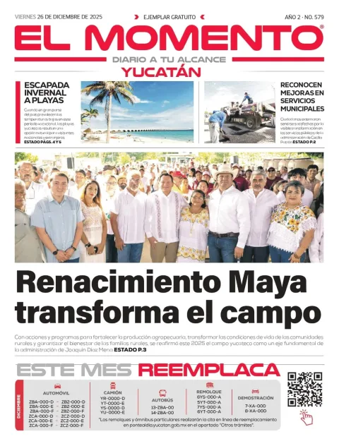 Portada de El Momento Yucatan del viernes, 26 de diciembre de 2025