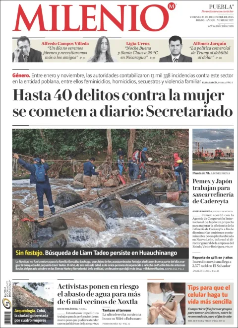 Portada de Milenio Puebla del viernes, 26 de diciembre de 2025