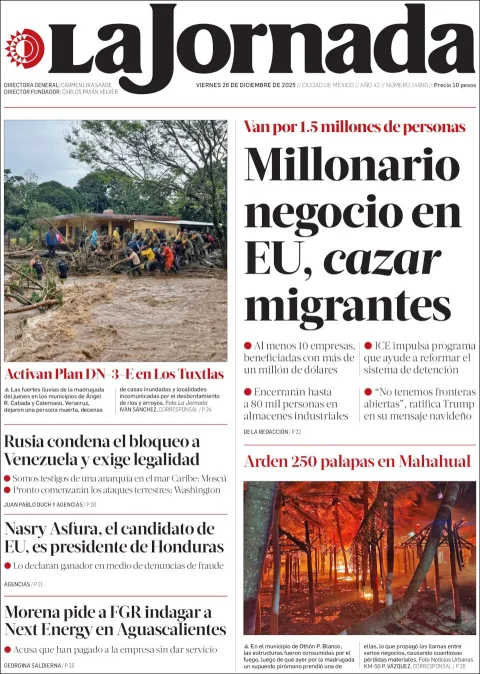 Portada de La Jornada del viernes, 26 de diciembre de 2025