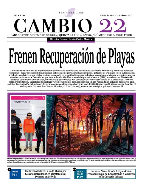Portada de Diario Cambio 22 (portada) del sábado, 27 de diciembre de 2025