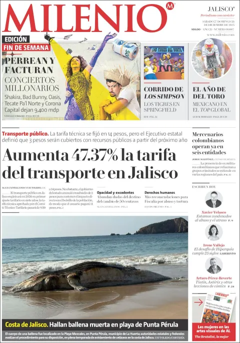 Portada de Milenio Jalisco del sábado, 27 de diciembre de 2025