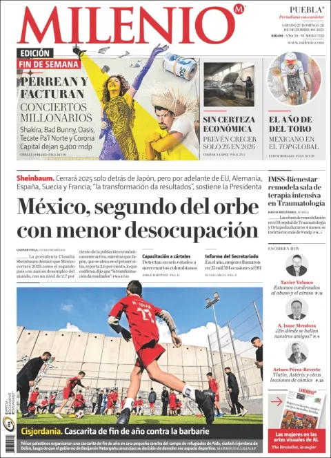 Portada de Milenio Puebla del sábado, 27 de diciembre de 2025