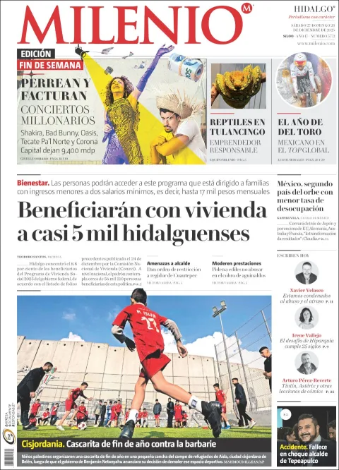 Portada de Milenio Hidalgo del sábado, 27 de diciembre de 2025