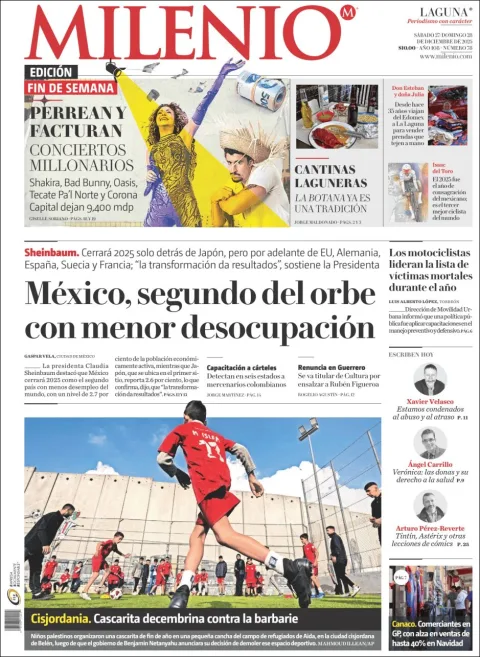 Portada de Milenio Laguna del sábado, 27 de diciembre de 2025