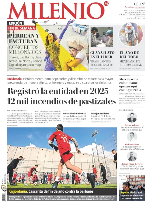 Portada de Milenio Leon del sábado, 27 de diciembre de 2025