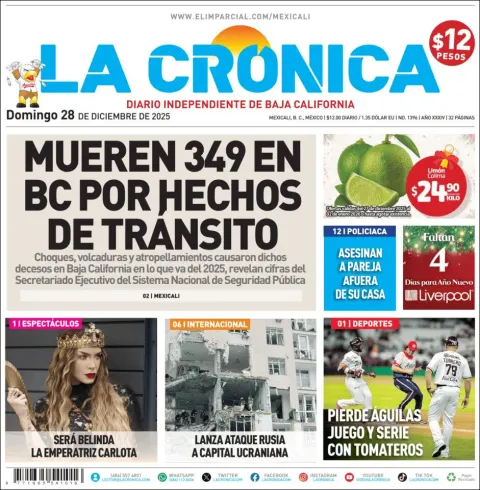 Portada de La Cronica del domingo, 28 de diciembre de 2025