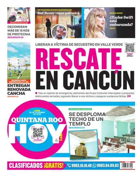 Portada de Quintana Roo Hoy (contraportada)