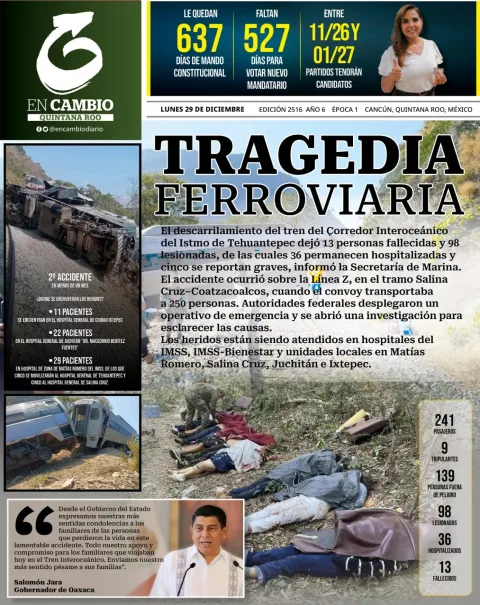 Portada de En Cambio - Quintana Roo (portada) del lunes, 29 de diciembre de 2025