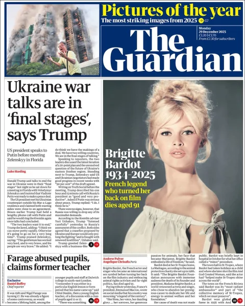 Portada de The Guardian (reino Unido) del lunes, 29 de diciembre de 2025