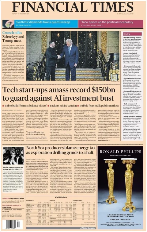Portada de Financial Times del lunes, 29 de diciembre de 2025