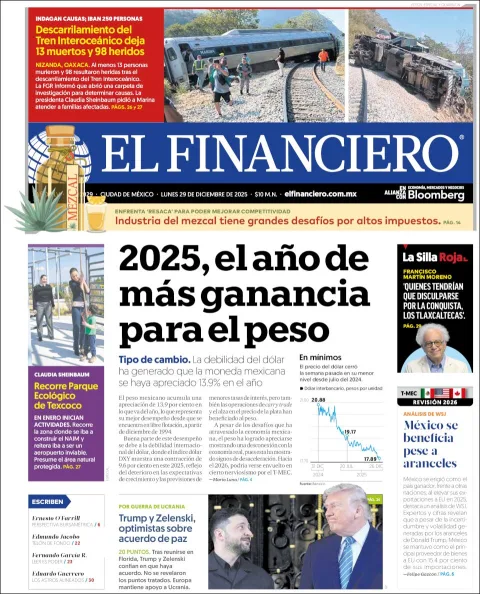 Portada de El Financiero del lunes, 29 de diciembre de 2025