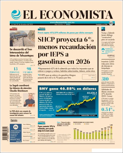 Portada de El Economista del lunes, 29 de diciembre de 2025