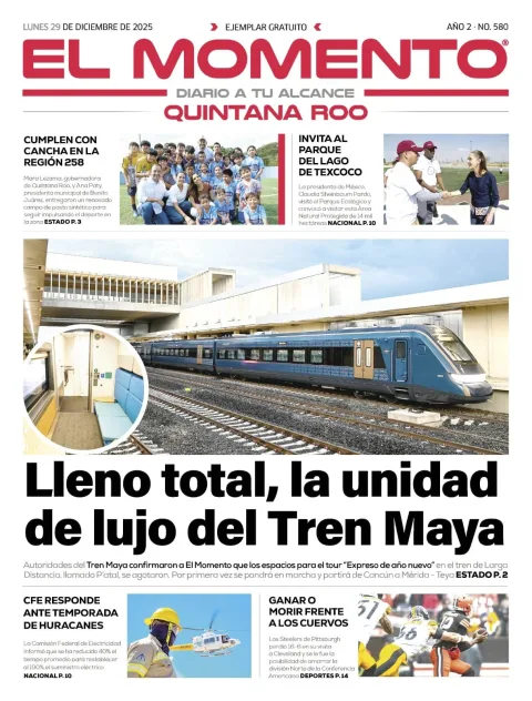 Portada de El Momento Quintana Roo del lunes, 29 de diciembre de 2025
