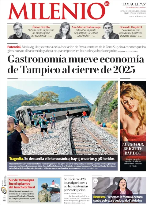 Portada de Milenio Tamaulipas del lunes, 29 de diciembre de 2025
